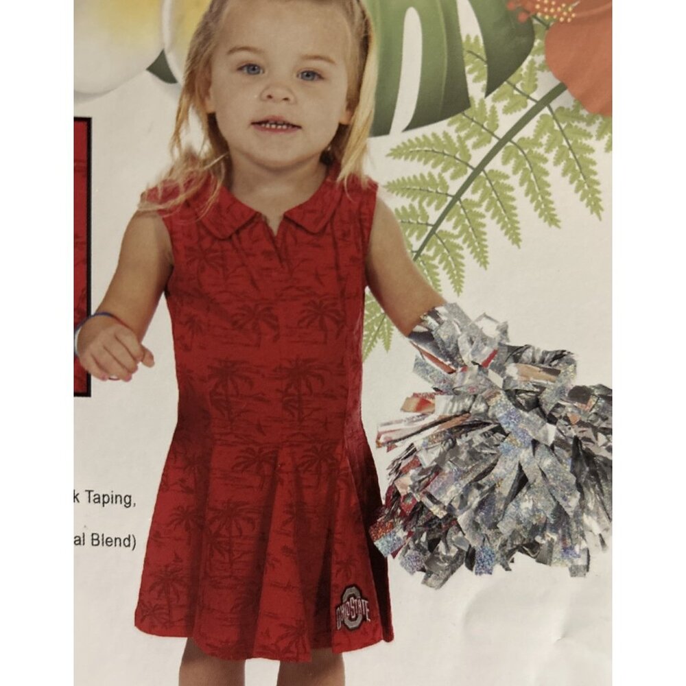 NEW Ohio State Buckeyes Colosseum Red Palm Trees Sleeveless Polo Dress Girls 3T - Picture 2 of 9